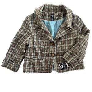 23rd Street Midas Touch Women XL Aqua Brown Gold Shiny Plaid Tweed Blazer Jacket